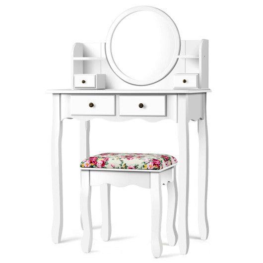 Makeup Vanity Table Set Girls Dressing Table with Drawers Oval Mirror-White at Set Shop and Smile