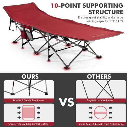 Folding Retractable Travel Camping Cot with Mattress and Carry Bag-Red at Set Shop and Smile