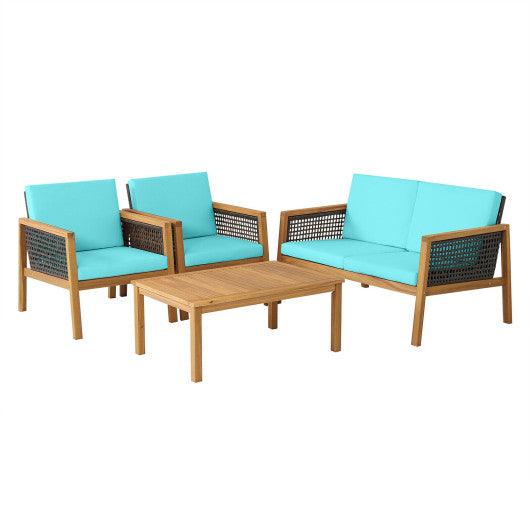 4 Pieces Patio Rattan Furniture Set with Removable Cushions-Turquoise at Set Shop and Smile