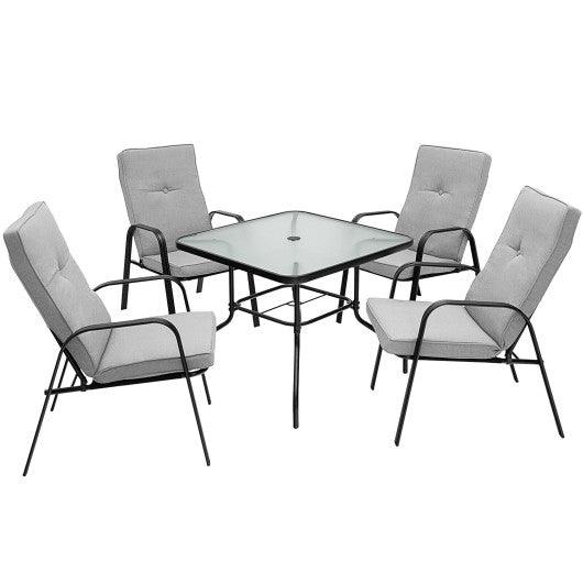 4 Patio Dining Stackable Chairs Set with High-Back Cushions at Set Shop and Smile