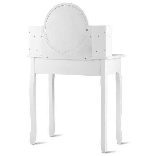 Makeup Vanity Table Set Girls Dressing Table with Drawers Oval Mirror-White at Set Shop and Smile