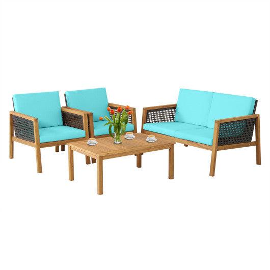 4 Pieces Patio Rattan Furniture Set with Removable Cushions-Turquoise at Set Shop and Smile