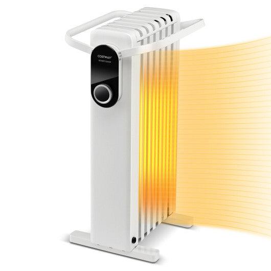 1500W Electric Space Heater Oil Filled Radiator Heater with Foldable Rack-White at Set Shop and Smile
