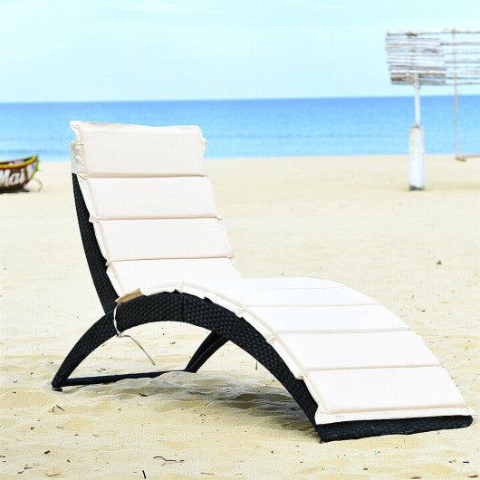 Folding Patio Rattan Lounge Cushioned Portable Chair at Set Shop and Smile