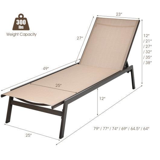 Outdoor Reclining Chaise Lounge Chair with 6-Position Adjustable Back-Brown at Set Shop and Smile