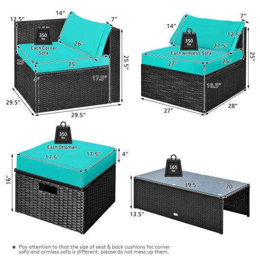 8 Pieces Patio Rattan Storage Table Furniture Set-Turquoise at Set Shop and Smile