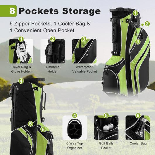 Golf Stand Cart Bag with 6-Way Divider Carry Pockets-Green at Set Shop and Smile