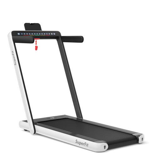 2-in-1 Electric Motorized Health and Fitness Folding Treadmill with Dual Display and Speaker-White at Set Shop and Smile