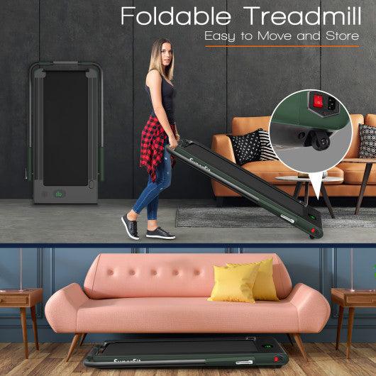 2-in-1 Folding Treadmill with Remote Control and LED Display-Green at Set Shop and Smile