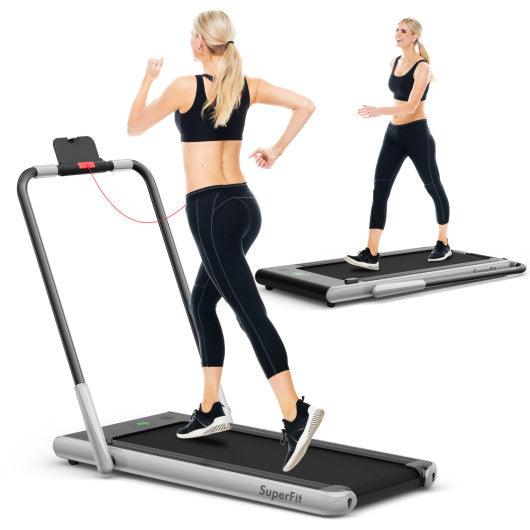 2-in-1 Folding Treadmill with Remote Control and LED Display-Silver at Set Shop and Smile