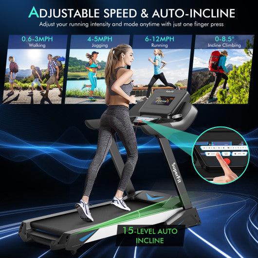4.75 HP Treadmill with APP and Auto Incline for Home and Apartment-Black at Set Shop and Smile