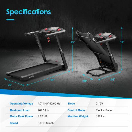 4.75HP Folding Treadmill with Preset Programs Touch Screen Control-Black at Set Shop and Smile