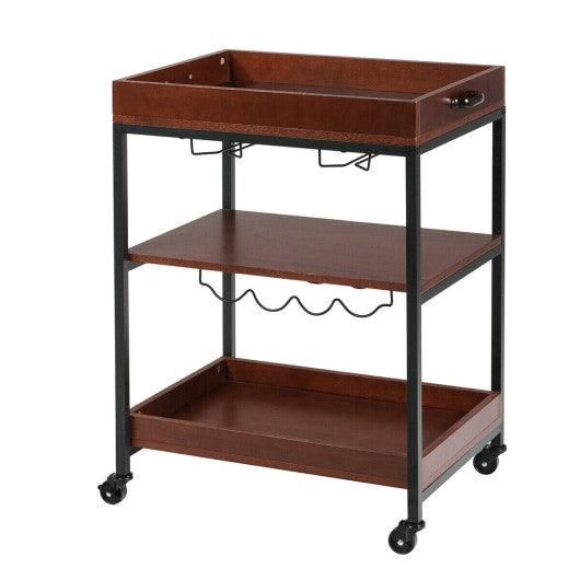 3 Tiers Kitchen Island Serving Bar Cart with Glasses Holder and Wine Bottle Rack at Set Shop and Smile