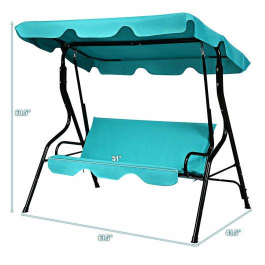 3 Seats Patio Canopy Cushioned Steel Frame Swing Glider Hammock-Blue at Set Shop and Smile