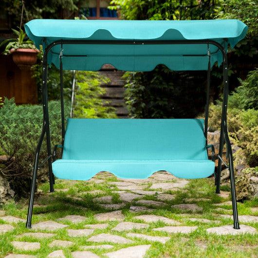 3 Seats Patio Canopy Cushioned Steel Frame Swing Glider Hammock-Blue at Set Shop and Smile
