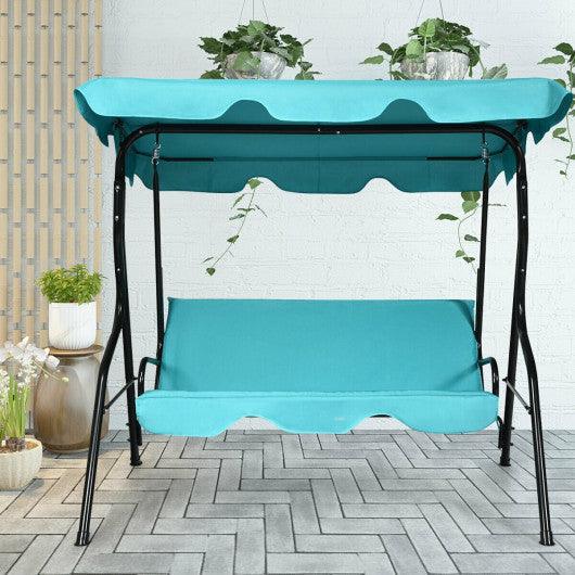 3 Seats Patio Canopy Cushioned Steel Frame Swing Glider Hammock-Blue at Set Shop and Smile