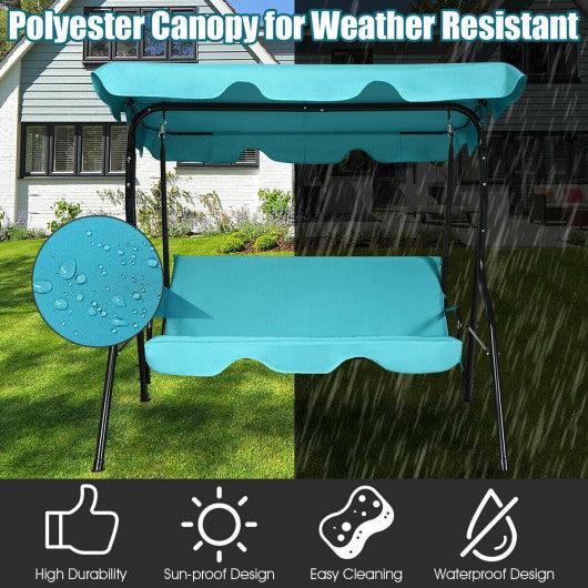 3 Seats Patio Canopy Cushioned Steel Frame Swing Glider Hammock-Blue at Set Shop and Smile