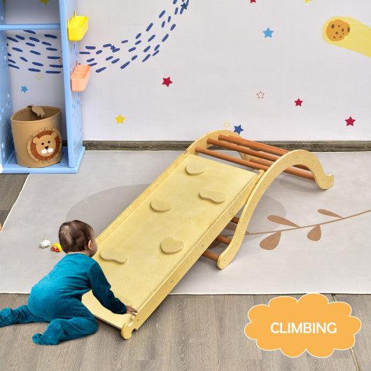 3-in-1 Kids Climber Set Wooden Arch Triangle Rocker with Ramp and Mat at Set Shop and Smile
