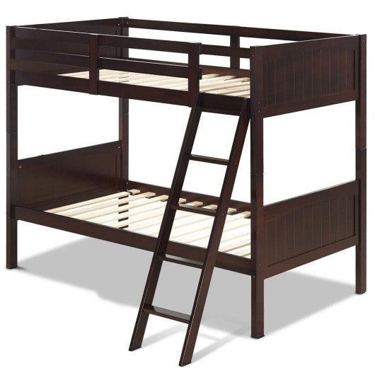 Twin Size Wooden Bunk Beds Convertible 2 Individual Beds-Brown at Set Shop and Smile