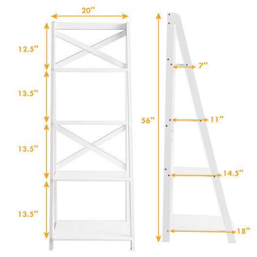 4-tier Leaning Free Standing Ladder Shelf Bookcase-White at Set Shop and Smile
