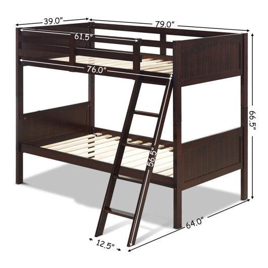 Twin Size Wooden Bunk Beds Convertible 2 Individual Beds-Brown at Set Shop and Smile