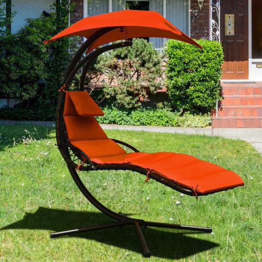 Hanging Stand Chaise Lounger Swing Chair with Pillow-Orange at Set Shop and Smile