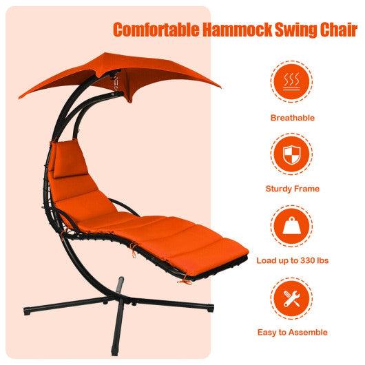 Hanging Stand Chaise Lounger Swing Chair with Pillow-Orange at Set Shop and Smile