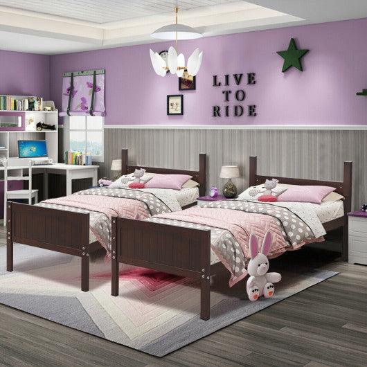 Twin Size Wooden Bunk Beds Convertible 2 Individual Beds-Brown at Set Shop and Smile