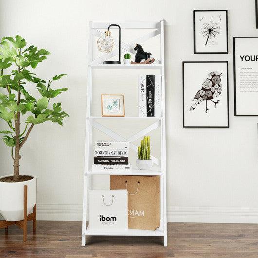 4-tier Leaning Free Standing Ladder Shelf Bookcase-White at Set Shop and Smile