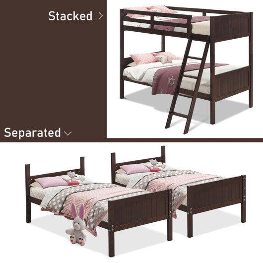 Twin Size Wooden Bunk Beds Convertible 2 Individual Beds-Brown at Set Shop and Smile