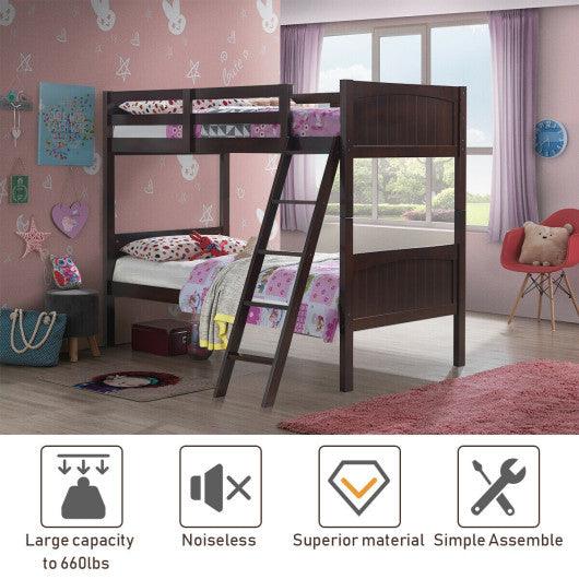 Twin Size Wooden Bunk Beds Convertible 2 Individual Beds-Brown at Set Shop and Smile