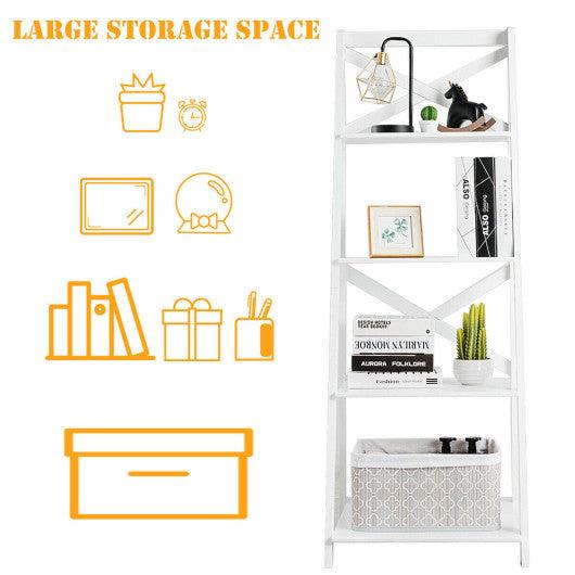 4-tier Leaning Free Standing Ladder Shelf Bookcase-White at Set Shop and Smile