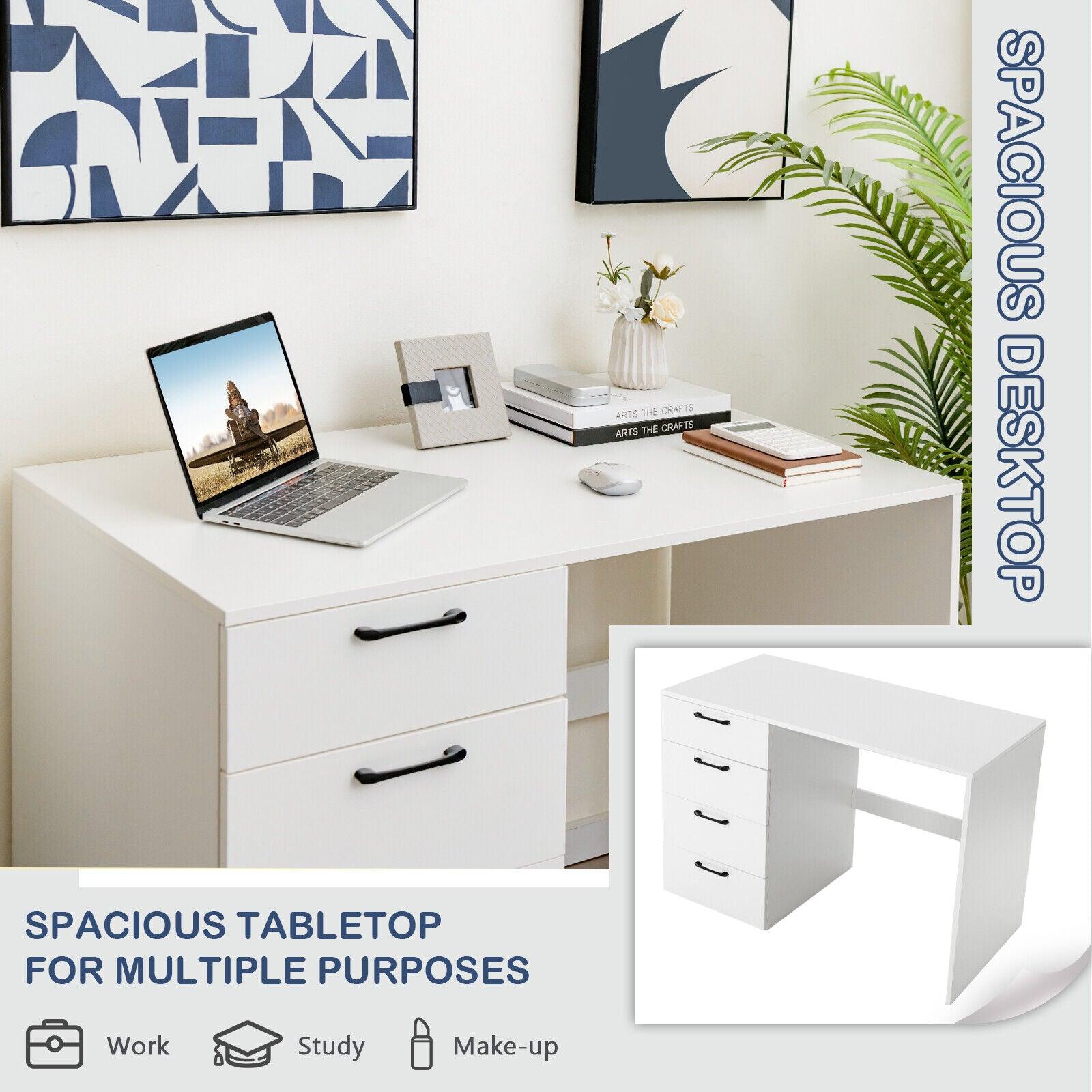 43.5 Inch Computer Desk with 4 Large Drawers-White at Set Shop and Smile