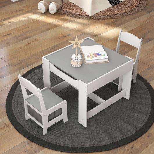 Kids Table Chairs Set With Storage Boxes Blackboard Whiteboard Drawing-White at Set Shop and Smile