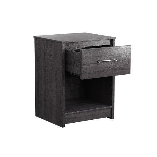 Wooden Nightstand with Drawer and Open Storage Compartment-Black at Set Shop and Smile