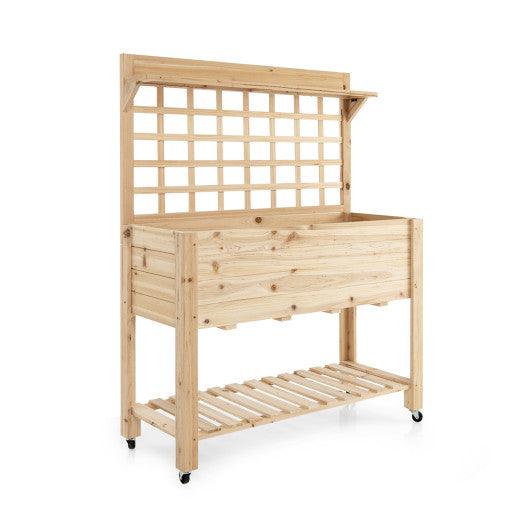 Wooden Raised Garden Bed with Wheels Trellis and Storage Shelf at Set Shop and Smile