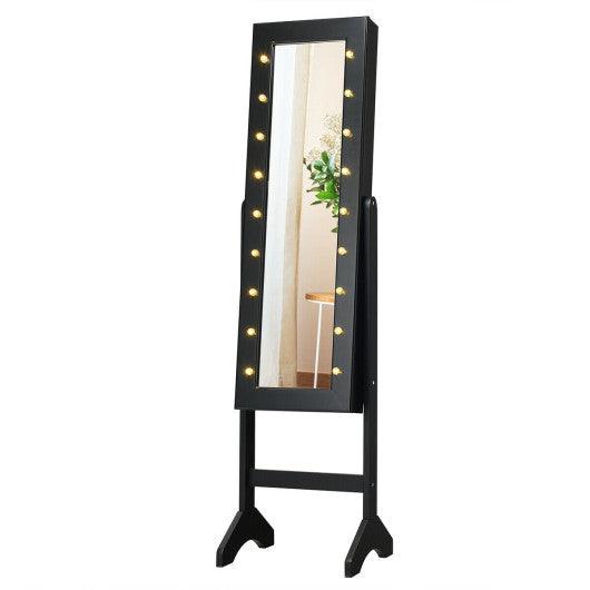 Mirrored Jewelry Cabinet Armoire Organizer w/ LED lights-Black at Set Shop and Smile