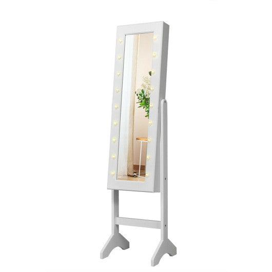 Mirrored Jewelry Cabinet Armoire Organizer w/ LED lights-White at Set Shop and Smile